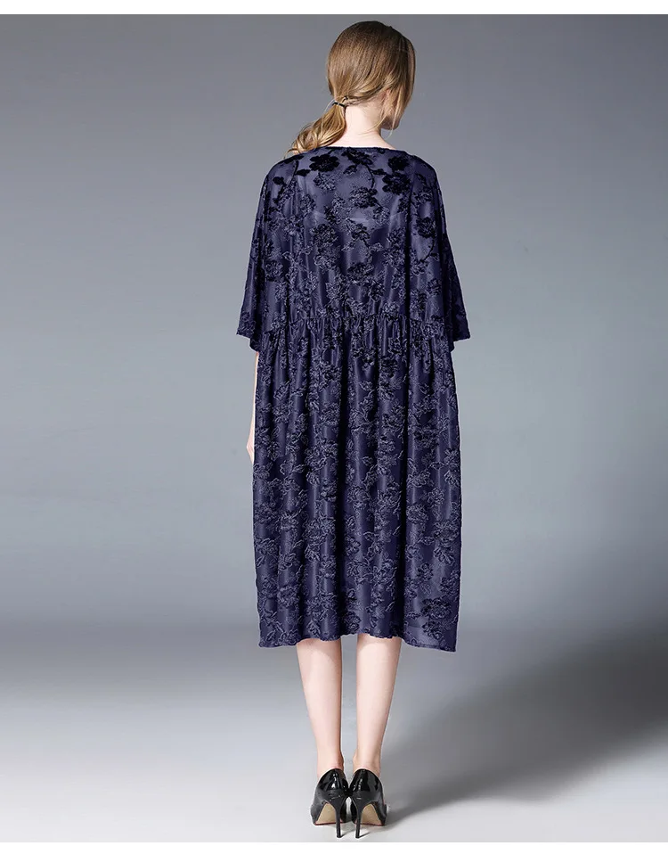 Весна женское плюс размер свободный крой бархатный, жаккардовый длинный комплект платья Элегантное, с рукавом до локтя платье костюм из двух частей vestidos XXXXL 5XL - Цвет: Тёмно-синий