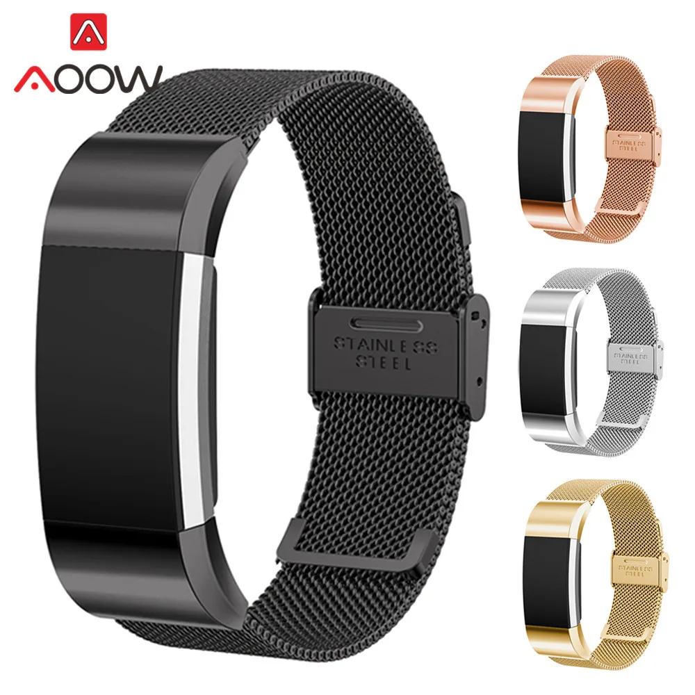 Milanese Loop Watchband for Fitbit charge2 Stainless Steel Gold