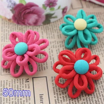 

Free Shipping- 50mm (2") Handmade Double Layer Fabric Flowers For Hair Clips Flat Back Fixed With Small Buttons Deco Flowers 12