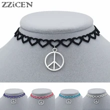 5 цветов Винтажный Классический Античный Серебристый Круглый знак мира символ кулон сердце любовь колье ожерелье для женщин элегантные ювелирные изделия