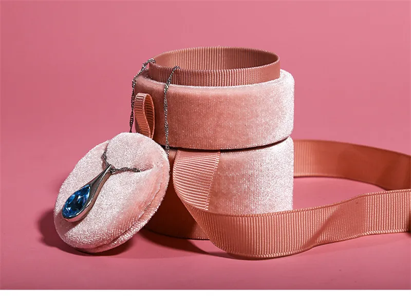 Delicate Handmade vintage velvet pendant necklace boxes gift box pink ribbon storage ring boxes jewelry packaging high-quality