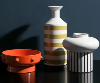 

Nordic Modern Simple Semi-Handmade Ceramic Vase Living Room Creative Tea Table Fruit Plate Model Room Decoration Set