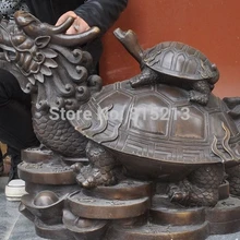 Bi001305 2" Китайский Фэншуй бронзовый вырезать 2 Дракон Черепаха черепаха богатство Лаки статуя