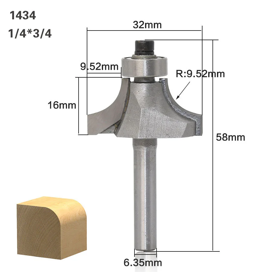 1 шт. круглый над фреза для отделки кромки бит-1/" Радиус-1/4" хвостовик деревообрабатывающий резак - Длина режущей кромки: 1434