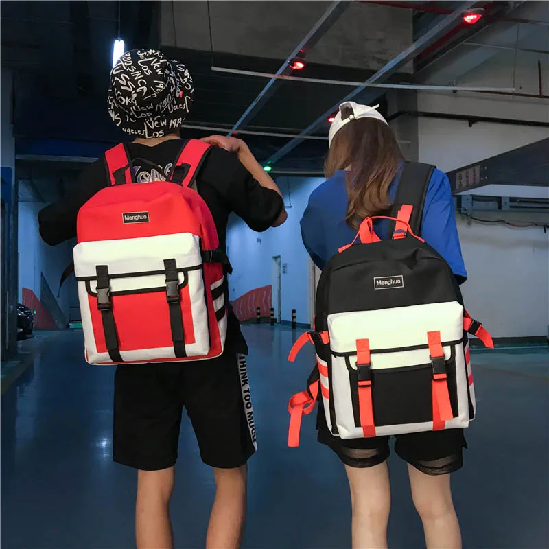 MENGHUO Fashion Black Women Backpack Canvas Men School Backpacks for Teenagers Girls Casual Large Capacity Korean Bags Mochilas (53)