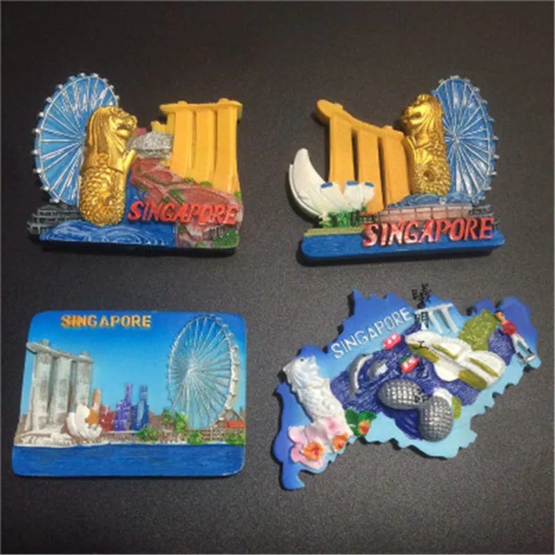 4pcs/set Singapore Fridge Tourist Souvenirs 3D Handmade