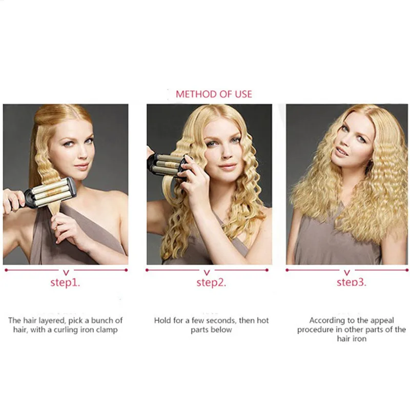 Pear flower head three tube curling iron for curly hair with LCD temperature display professional hair styler curlers