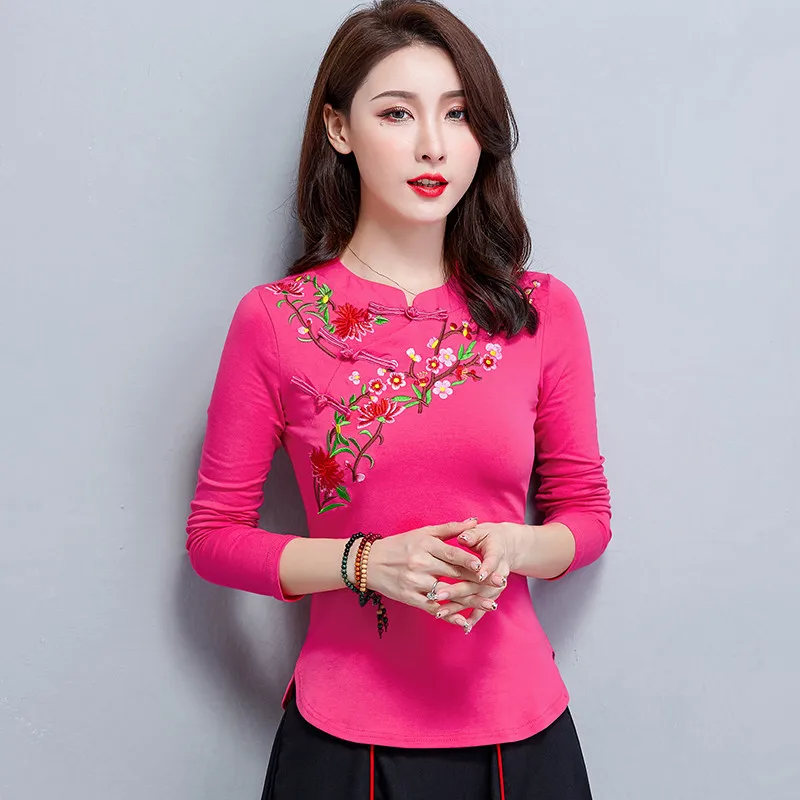 

Folk-Custom T Shirt Women Elegant Haut Femme Casual Tee Shirt Femme Fashion Plus Size Embroidery Haut Femme Camiseta Feminina