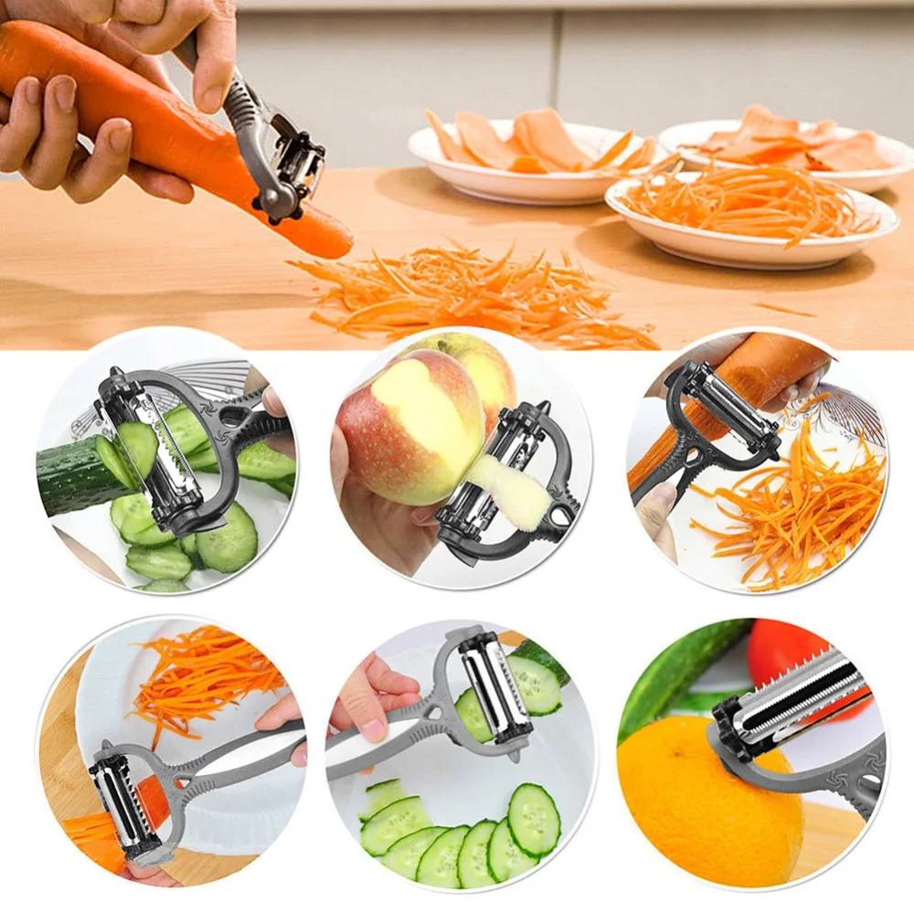 Кухонный вращающийся Овощечистка на 360 градусов, нож с 3 лезвиями, нож для фруктов, инструмент для чистки картофеля, моркови, дыни, терка