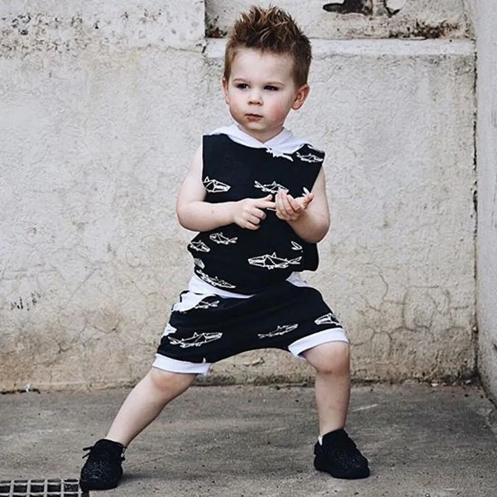 Fashion 2019 Baby Boy Shark Print Tops Shorts Sets Hooded Shirt Kids Clothes Summer Clothing Ninjago Costume Dropshipping 2 |