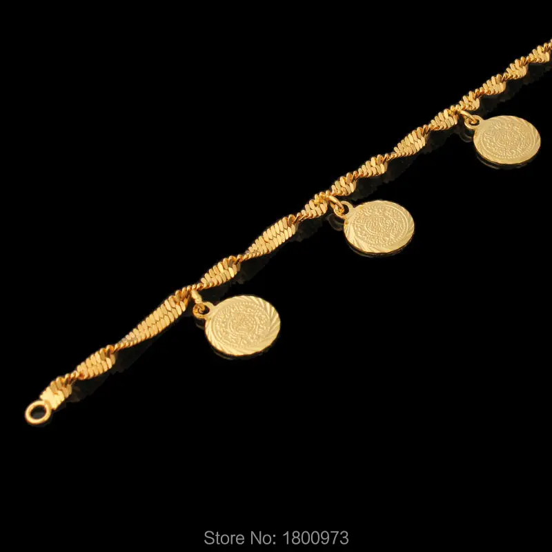 Монету знак арабский ювелирные изделия отличный Gifts18K золото Цвет мусульман, браслеты с подвесками Браслеты для Для женщин