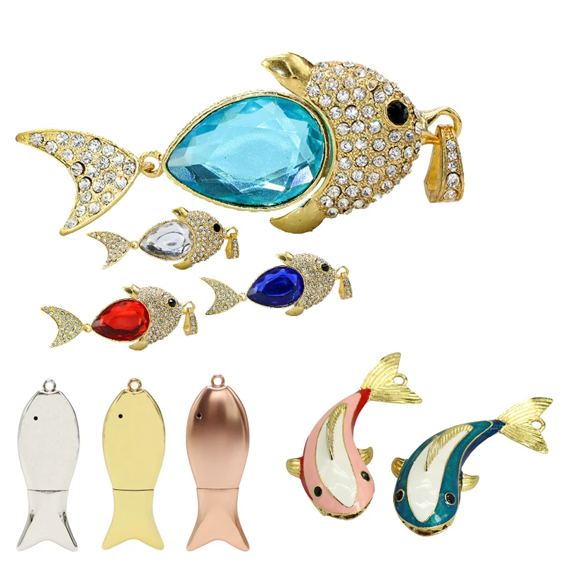 

Real Capacity Crystal Diamond Fish USB Flash Drive Pen Drive 16G 32G 64GB USB 2.0 Necklace Jewelry Memory Disk Storage USB Stick
