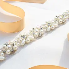 MissRDress жемчуг свадебный пояс ручной работы лента Свадебная со стразами простые серебряные стразы свадебный пояс, лента для свадебных платьев JK803