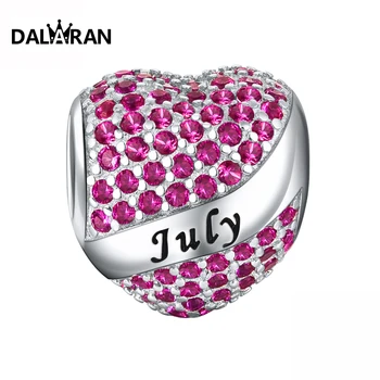 

DALARAN Charm 925 Sterling Silver July Birthday Gifts Stone Colours Bead Charms Fit Bracelet Pink Love Lady DIY