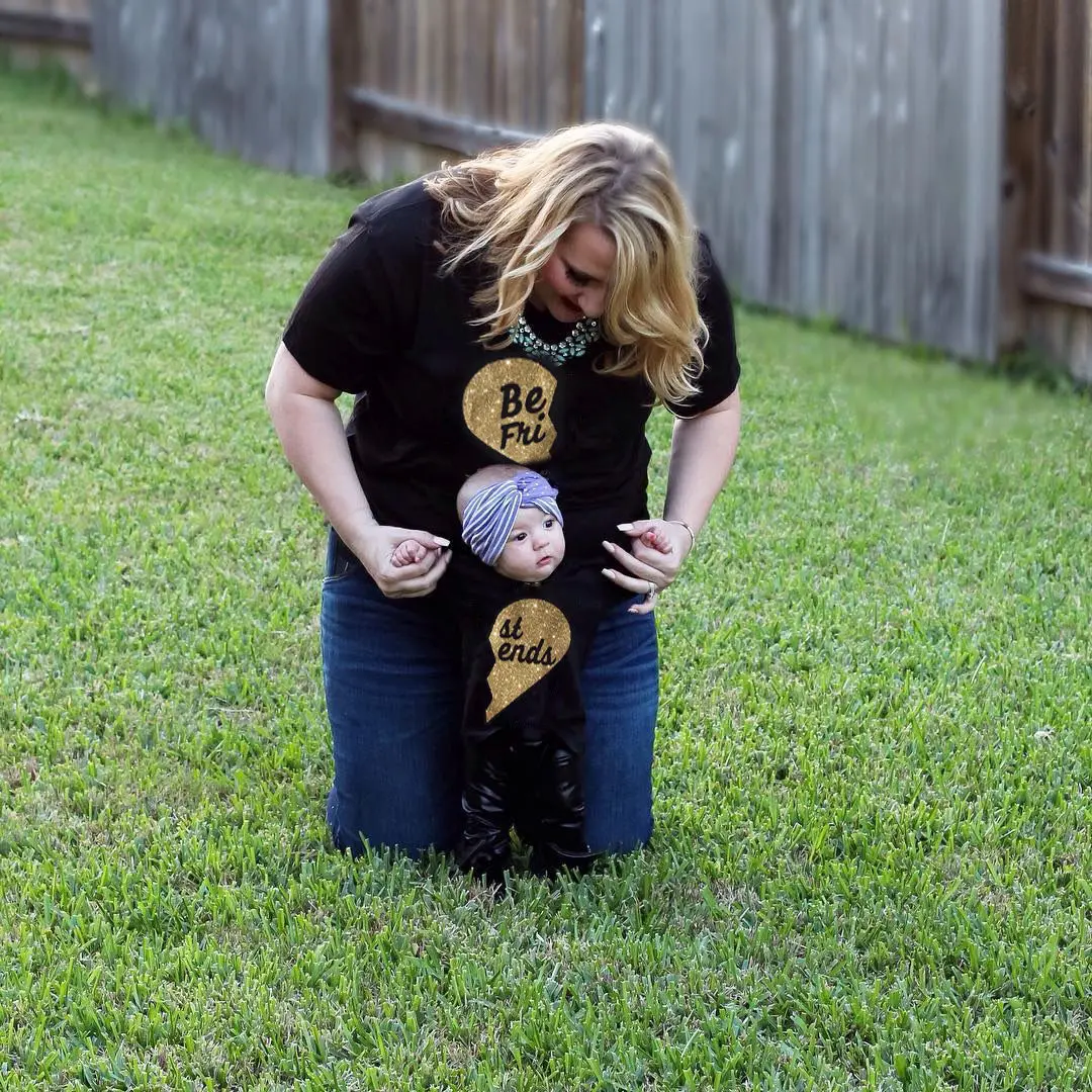

Mommy Baby Family Match Newborn Infant s Bodysuit Romper Women T-Shirt Best Friend Gold Heart Outfit Clothes