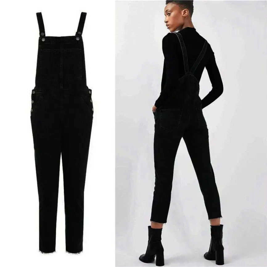 Новая мода Для женщин черный Комбинезоны Брюки Повседневное комбинезон джинсы Карманы Брюки Джинсы для Для женщин джинсы Сальса женские трусики - Цвет: Black