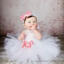 Двухслойный для малыша платье-пачка для девочек, комплект цветковых оголовьев, пышное фатиновое платье для новорожденных, платье для дня рождения