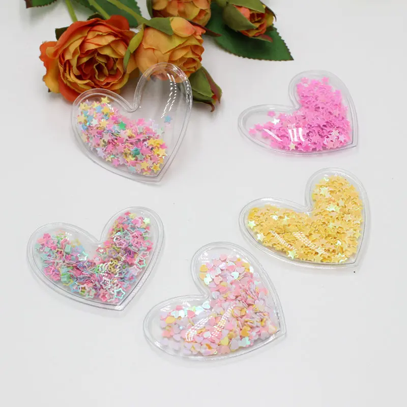 

5pcs/lot 5*4.5cm Transparent Heart patch with Colorful Sequins Flowing Appliques DIY Accessories Craft Handmade Decoration