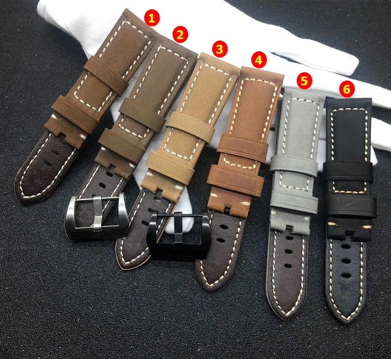 

Luxury Brand watchband Black Brown Grey Retro 22mm Vintage Italy Calf Leather For Panerai strap watch band buckle