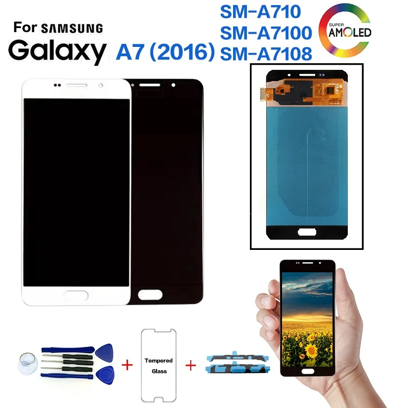 Продажа AMOLED для samsung Galaxy A7 (2016) SM A710F Замена ЖК дисплея для samsung A710FD A7100 A7108