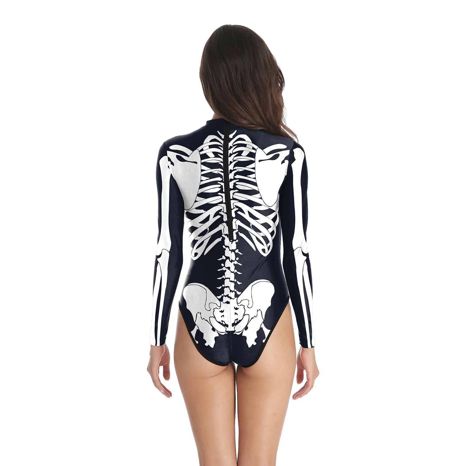 Terror Halloween Costume Red Skeleton Print Bodysuit For Women Horror Bone Long Sleeves Top Spandex Scary Party Club Lady Girls