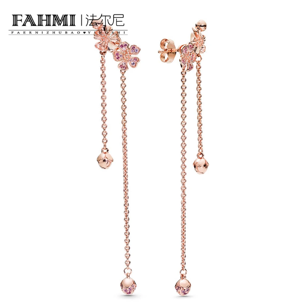 

FAHMI 100% 925 Sterling Silver Spring New 1:1 288089NCCMX Long Peach Series ROSE Earrings Fashion Women's Long Stud Earrings
