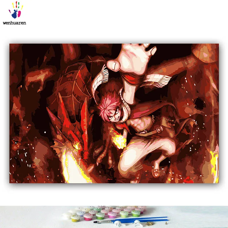 Сделай Сам картинки для раскраски по номерам с цветами Сказочный хвост Огненный Дракон убийца Картина Рисунок Живопись по номерам в рамке дома - Цвет: 5181