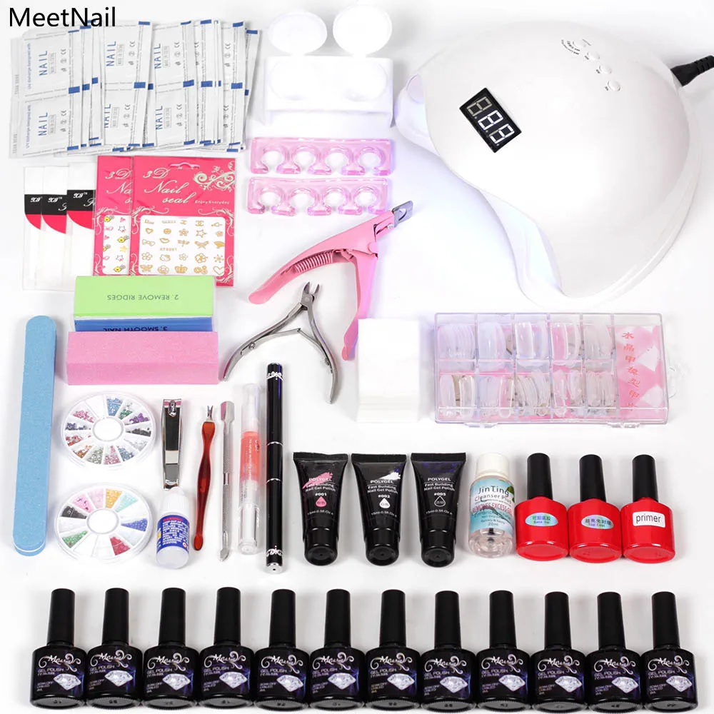 

Acrylic Nail Art Manicure Kit 48W Lamp&12 Color gel Nail polish Decoration Acrylic Pen Brush False Finger Nail Art Tools Kit Set