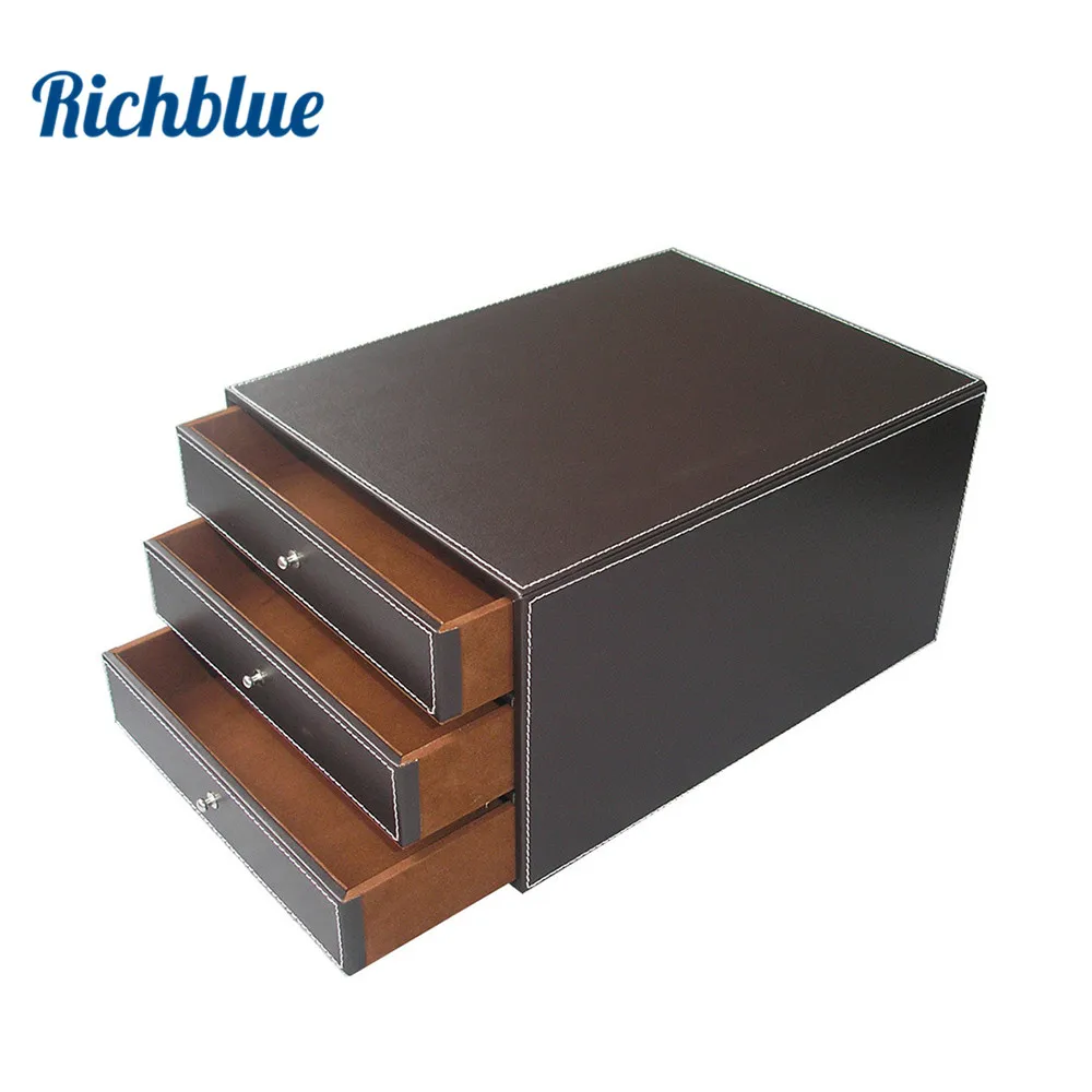 3 Layers Office Pu Leather Desk Filing Cabinet File Document