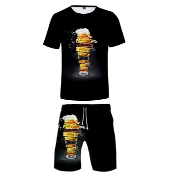 

New Fashion Casual Suit Beer Man O-Neck T-Shirt + Shorts Set Boy Beer Print Creative Suit Women Harajuku Streetwear Hip Hop Suit