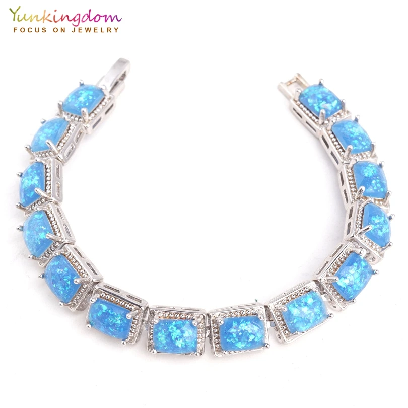 

Yunkingdom synthetic opals square stone silver color bracelets & bangles for women fashion jewelry valentine's day gift LPK2169