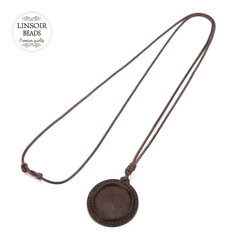 

2pcs/lot Vintage Rope Genuine Leather Cabochon Pendant Necklace Base 25mm Jewelry Finding For Diy Necklace Making
