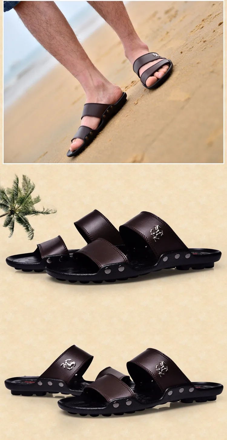 Mazefeng/ Летняя обувь; высококачественные мужские сандалии; кожаные пляжные мужские шлепанцы без застежки; черные мужские сандалии на платформе; резиновая обувь