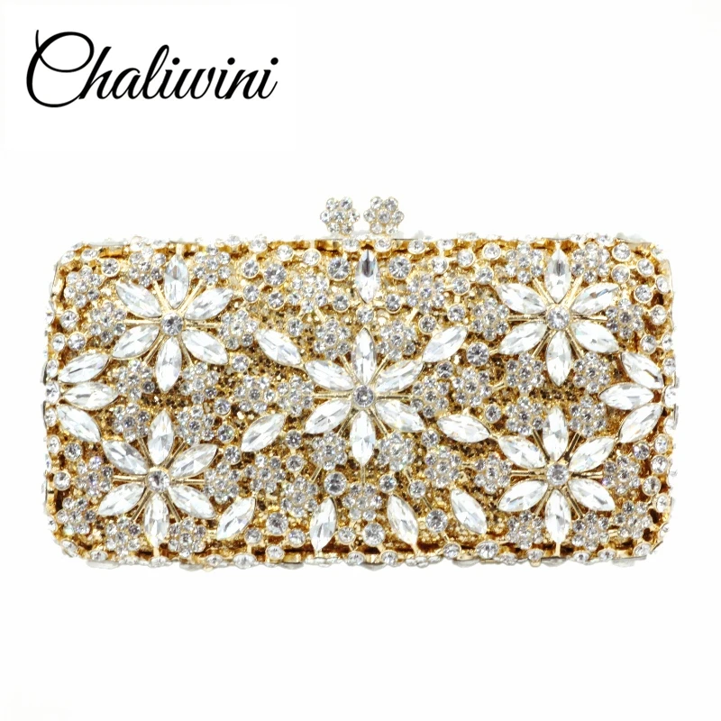 Chaliwini جديد الأزياء الفاخرة الماس الكريستال النساء مساء حقيبة صغيرة الإناث حزب زهرة حقائب الماس الكتف المحافظ حقيبة