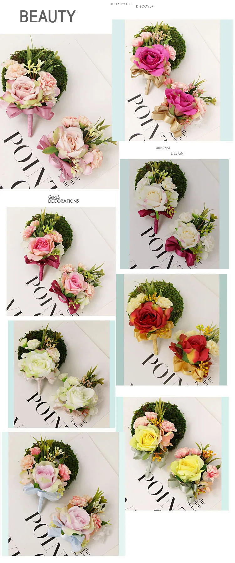 bridesmaid bracelet wedding corsage flowers roses artificial  (3)