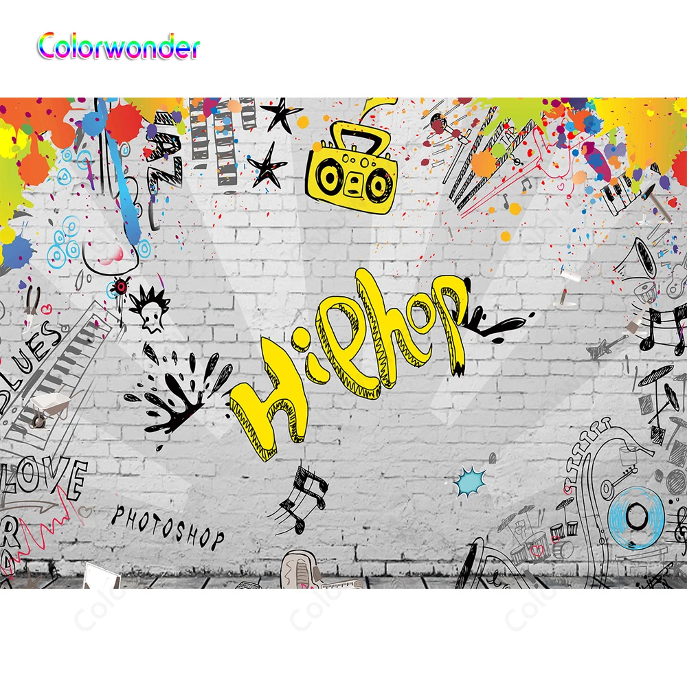 Dibujos Animados Hiphop 80 tema Fiesta fondos para Photoshop pared de  ladrillo gris con fondos de pintura colorida para cabina de fotos|Fondo| -  AliExpress