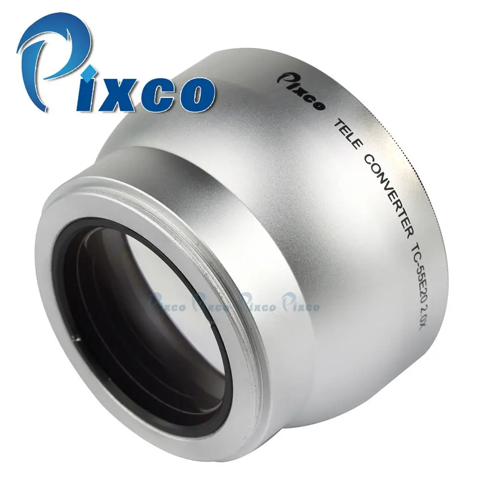 Pixco 55mm 2.0X Magnification Telephoto Tele Converter Lens For Camera Lens with 55mm Filter Thread Silver