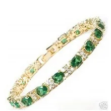 Мелким камнем Зеленый Кристалл Gem браслет 7.5"