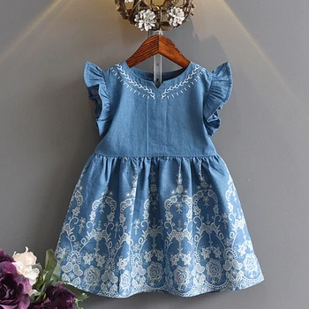 

baby girl dress 2019 summer princess toddler girl dresses spring sleeveless denim a line dresses floral 3 4 5 6 7 years