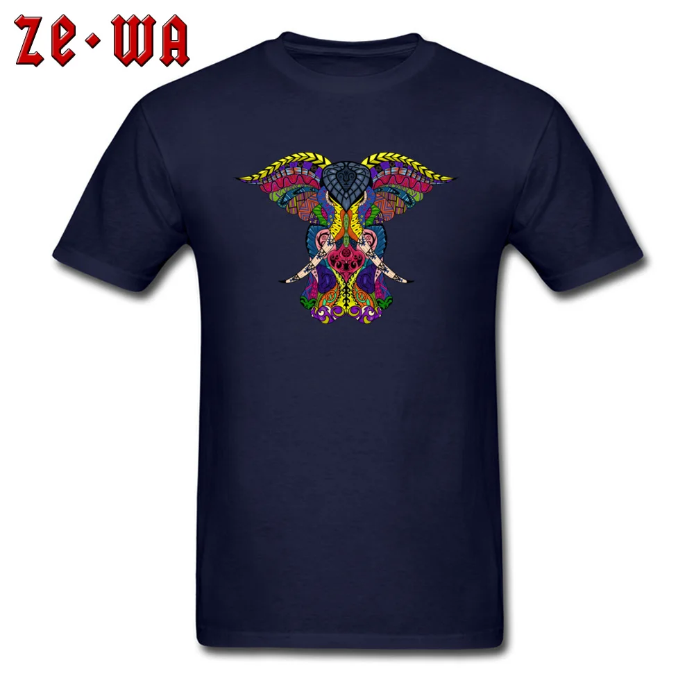 MK Tribal Elephant Colored Pure Cotton T Shirt for Men Design Top T-shirts Custom 2018 Newest O-Neck Tops Tees Short Sleeve MK Tribal Elephant Colored navy