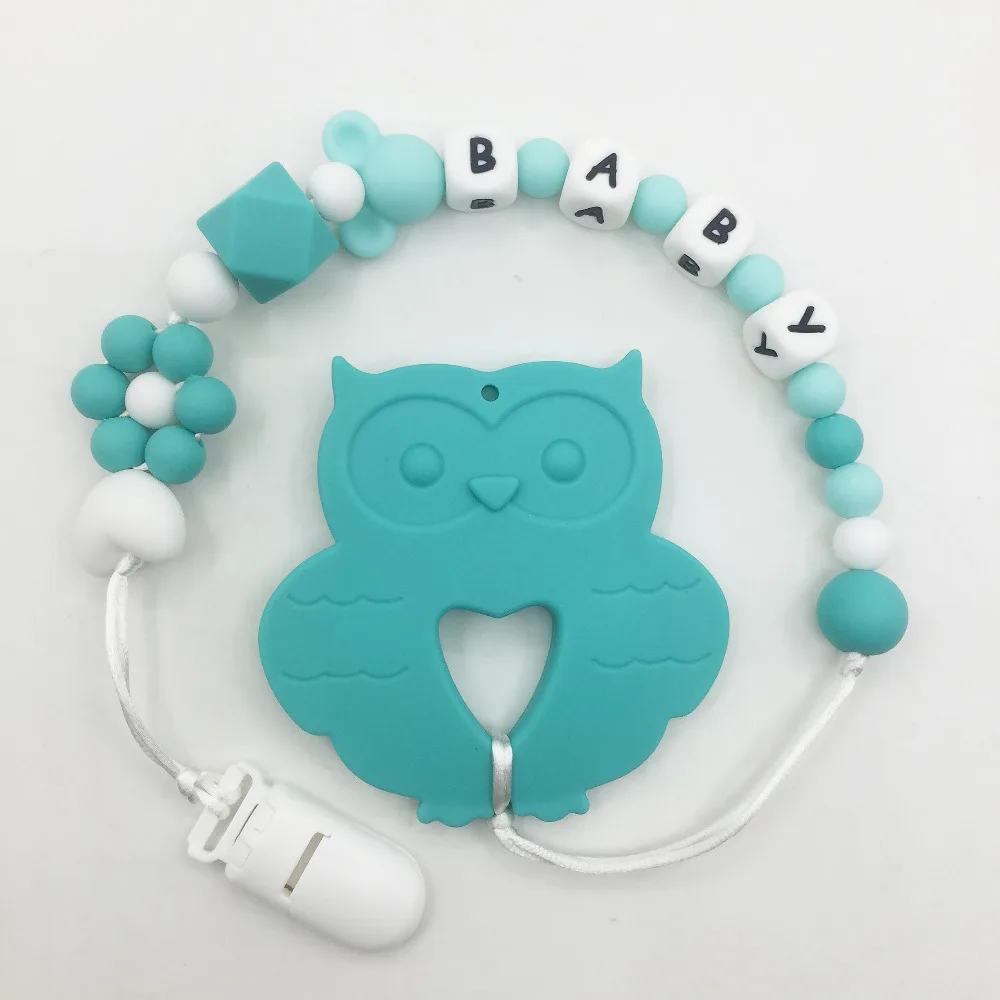 Personalized Name Teether Pacifier Clip owl Teething Toy Baby Carrier