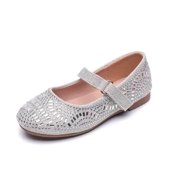

Children's Leather Shoes 2020 New Flat Bottom Soft Rhinestone Comfortable Princess Girls Dress Wedding Shoes Kids Single Shoes