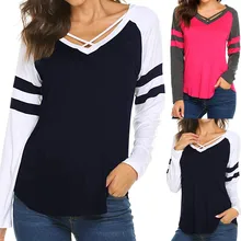 Футболка женская сексуальная v-образным вырезом с длинным рукавом Лоскутная Крест футболка топы Харадзюку Camiseta Mujer Топ Женская футболка Poleras