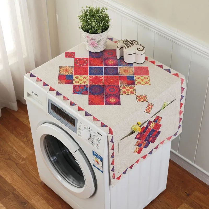 Ретро Европейский цветочный принт стиральная машина пылезащитный чехол для холодильника с карманом для хранения льняной ткани ремесло 1 шт./лот FC001 - Цвет: 6