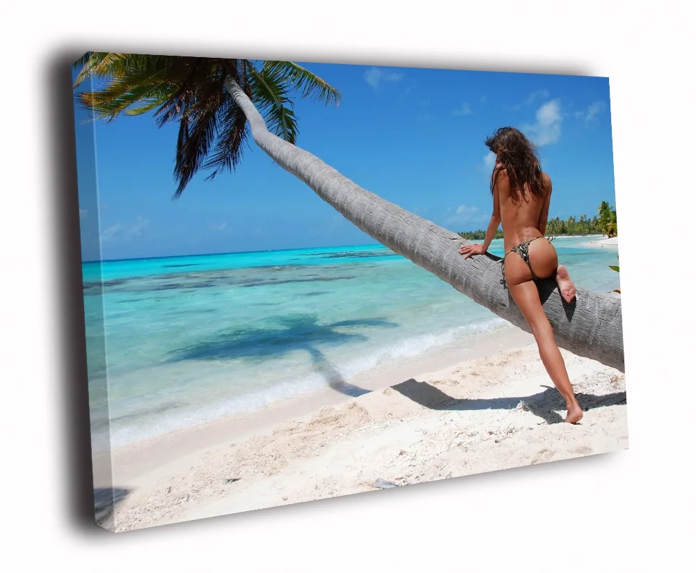 

HD Canvas Printings Painting-Hot Topless Babe Beach Palm Sexy Butt Art D3885