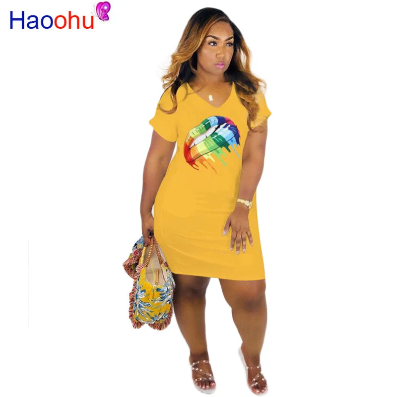 

HAOOHU Summder 2019 Plus Size Age Reduction Sexy Style Office 3 Color Round Neck Short Sleeve Thin Untidy Women Mini Dress M6195