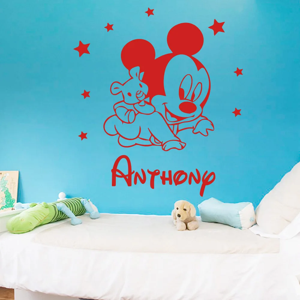 На заказ Название Микки Мауса Минни Наклейки на стены виниловые наклейки s для детской комнаты украшения для детской комнаты Аксессуары