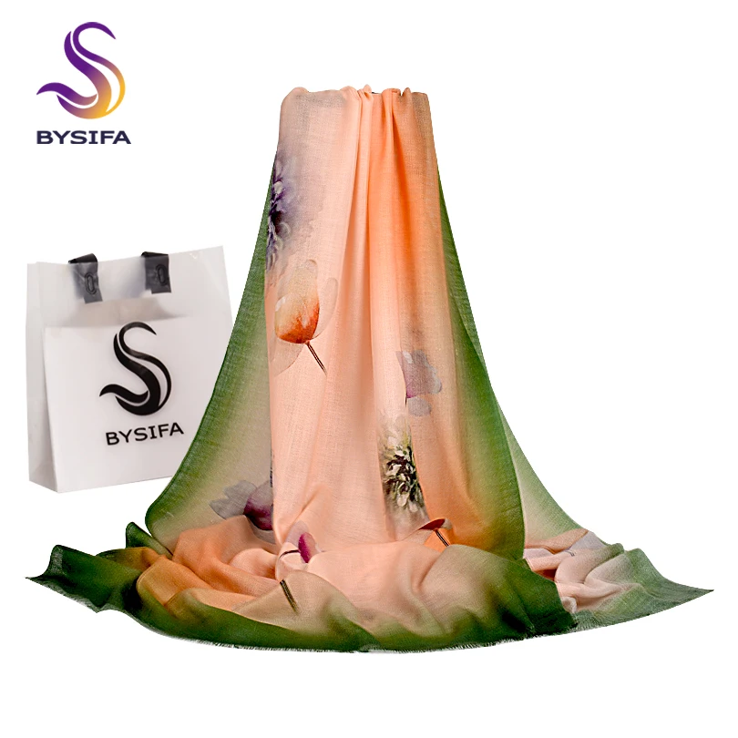

[BYSIFA] Winter Ladies Wool Scarves Pashmina New 100% Wool Cashmere Women Scarves Beige Green Long Shawl Scarf Foulard 190*75cm