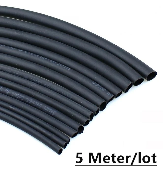 5METER/LOT 2:1 Black 1mm 1.5mm 2mm 2.5mm 3mm 3.5mm 4mm 5mm 6mm 7mm 8mm 9mm  Diameter heat shrink tube DIY Connector Repair