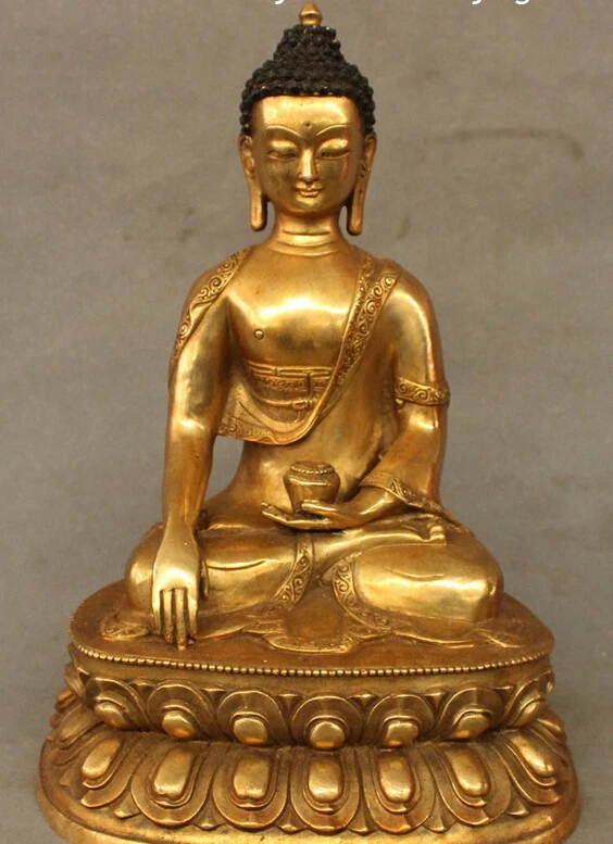 

006993 13 Tibet Bronze Gilt Buddhism Auspicious Shakyamuni Sakyamuni Buddha Bowl Statue